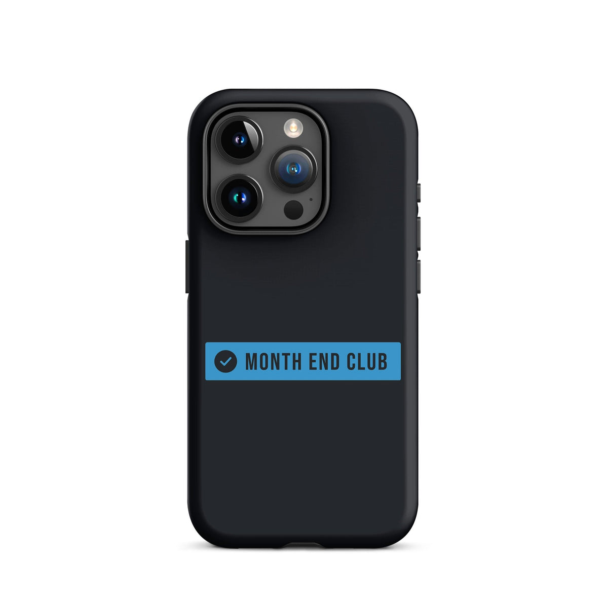 Month End Club Logo Tough iPhone Case – iPhone 15 Pro, matte black – blue print