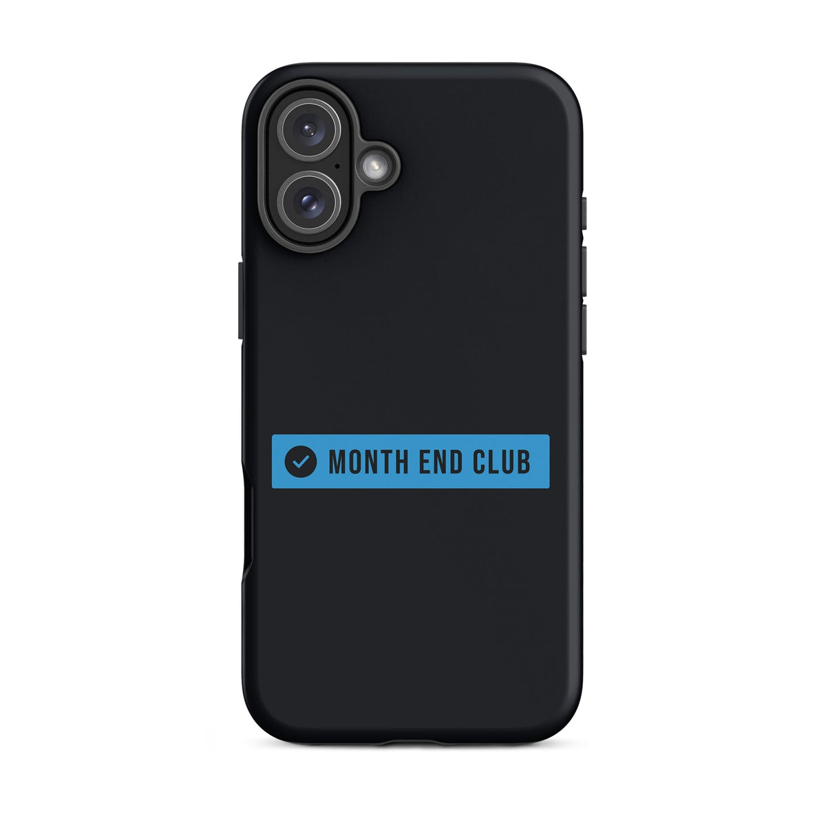Month End Club Logo Tough iPhone Case – iPhone 16 Plus, matte black – blue print