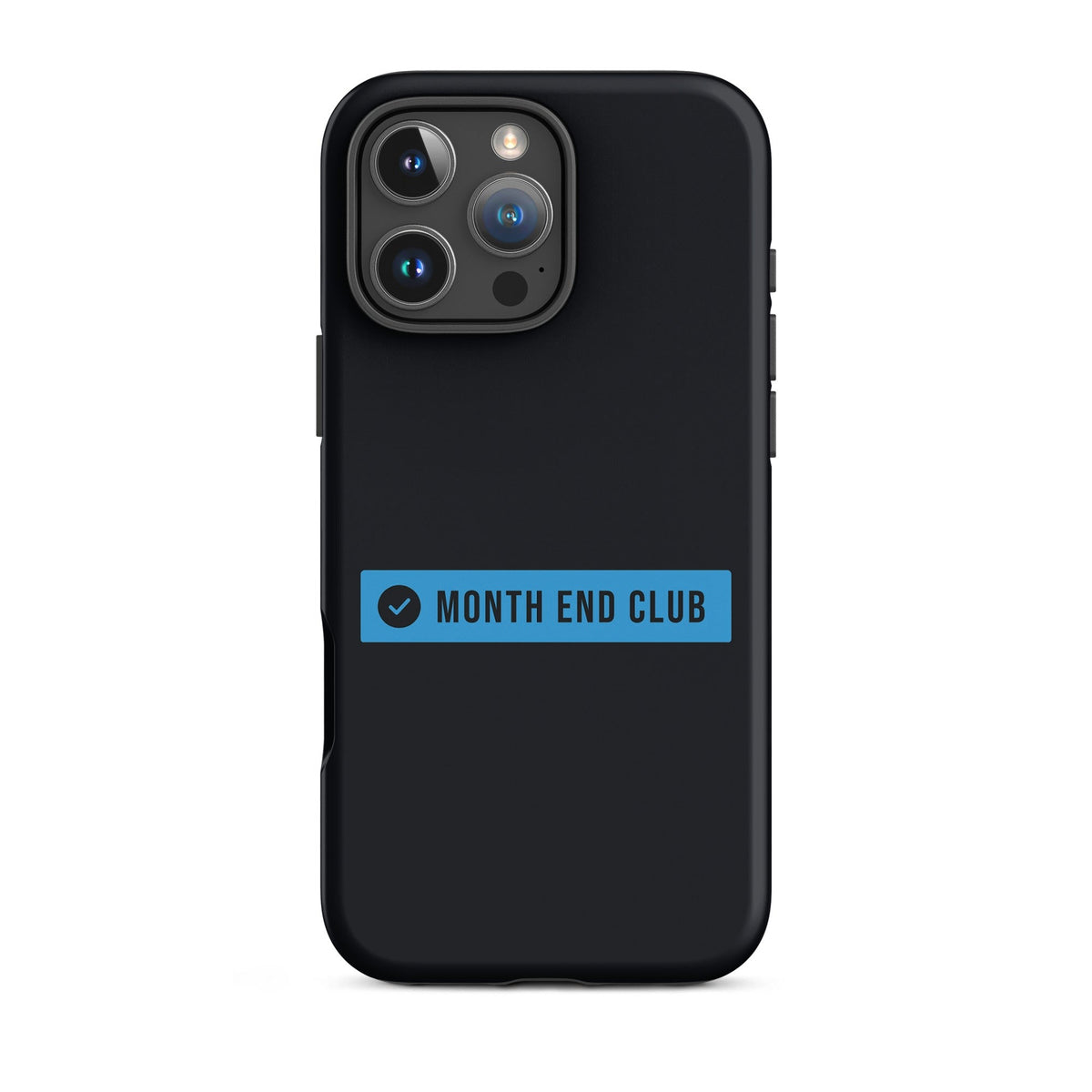 Month End Club Logo Tough iPhone Case – iPhone 16 Pro Max, matte black – blue print
