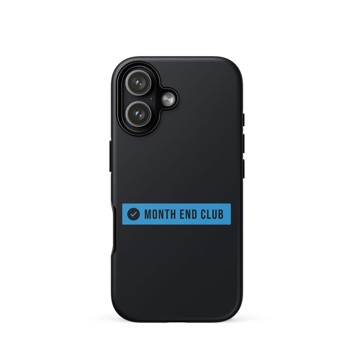 Month End Club Logo Tough iPhone Case – iPhone 17, matte black – blue print
