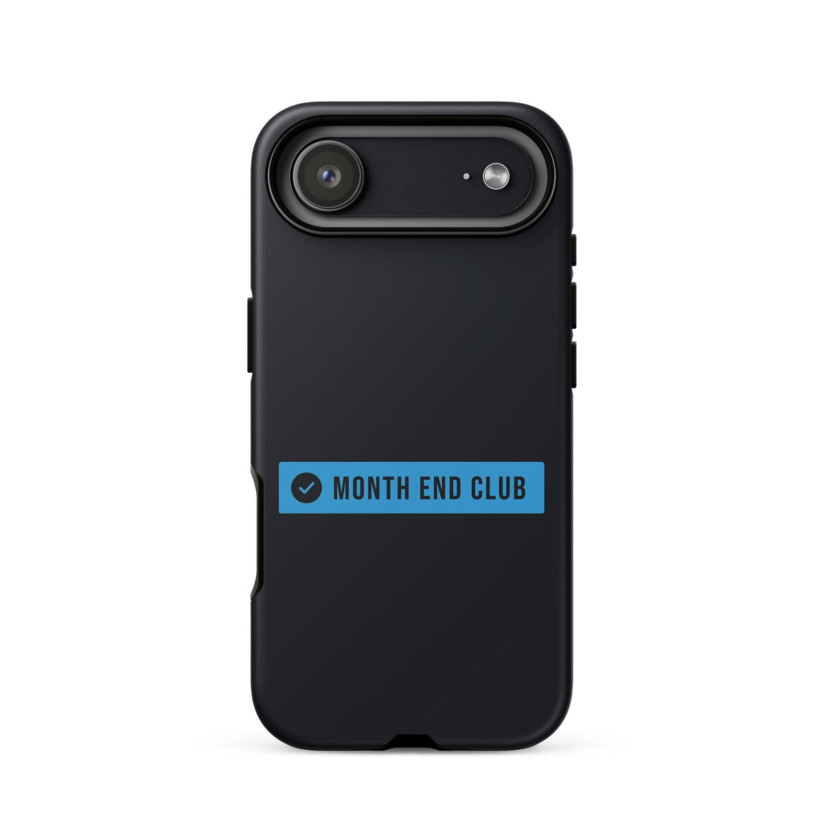 Month End Club Logo Tough iPhone Case – iPhone 17 Air, matte black – blue print
