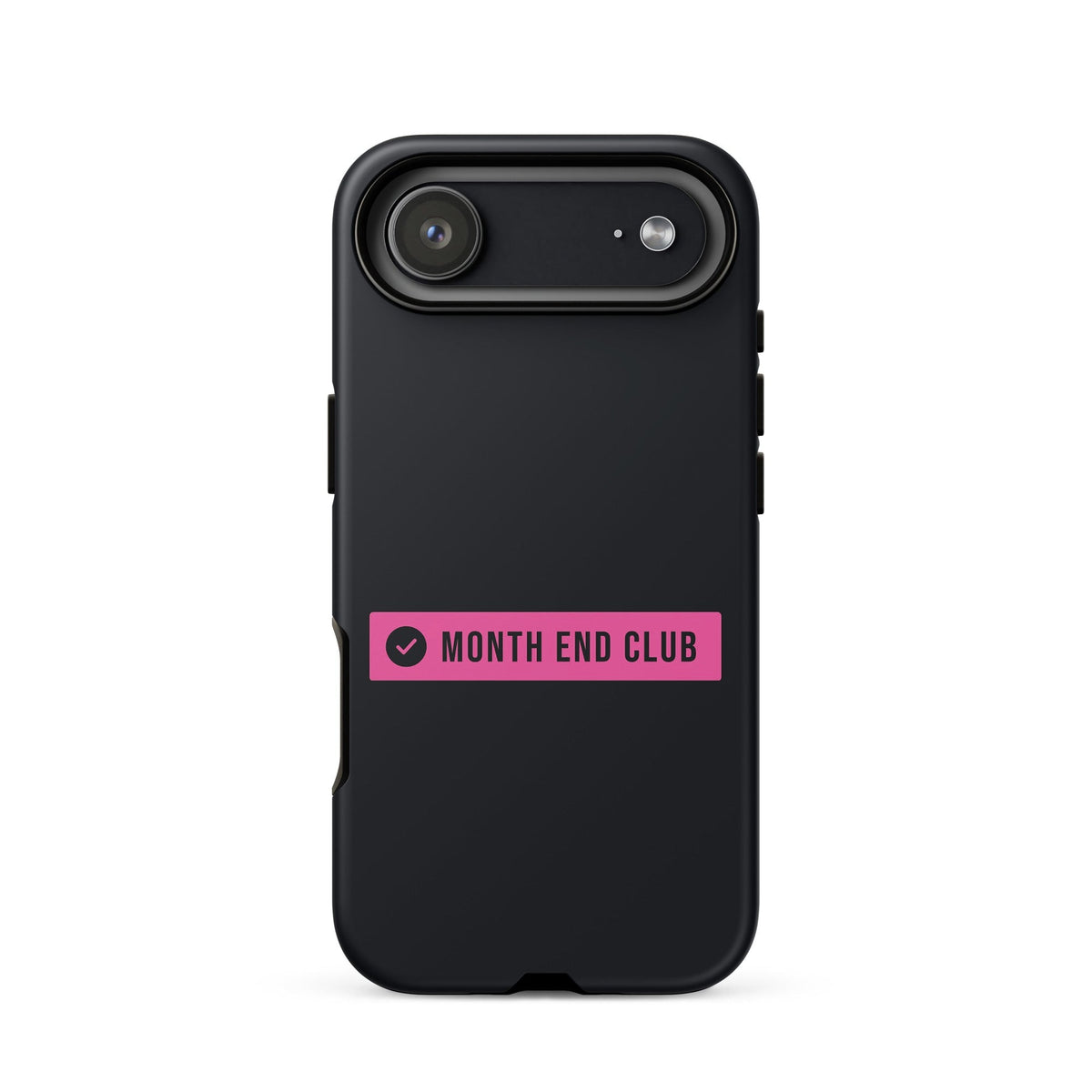 Month End Club Logo Tough iPhone Case – iPhone 17 Air, matte black – pink print