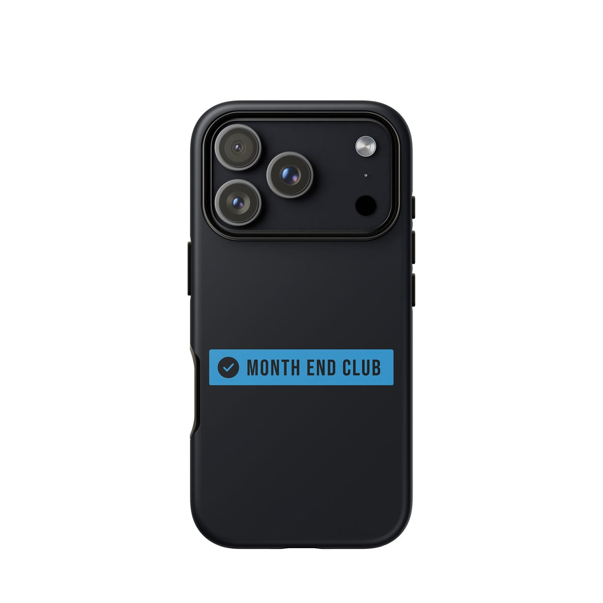 Month End Club Logo Tough iPhone Case – iPhone 18 Pro, matte black – blue print
