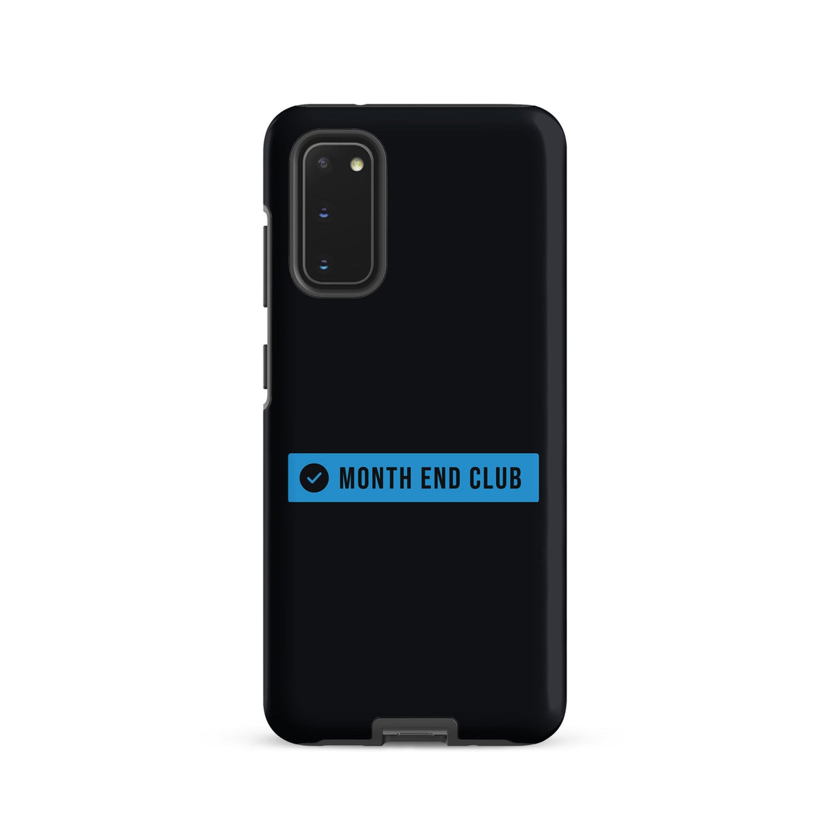 Month End Club Logo Tough Samsung Case – Samsung Galaxy S20, matte black – blue print