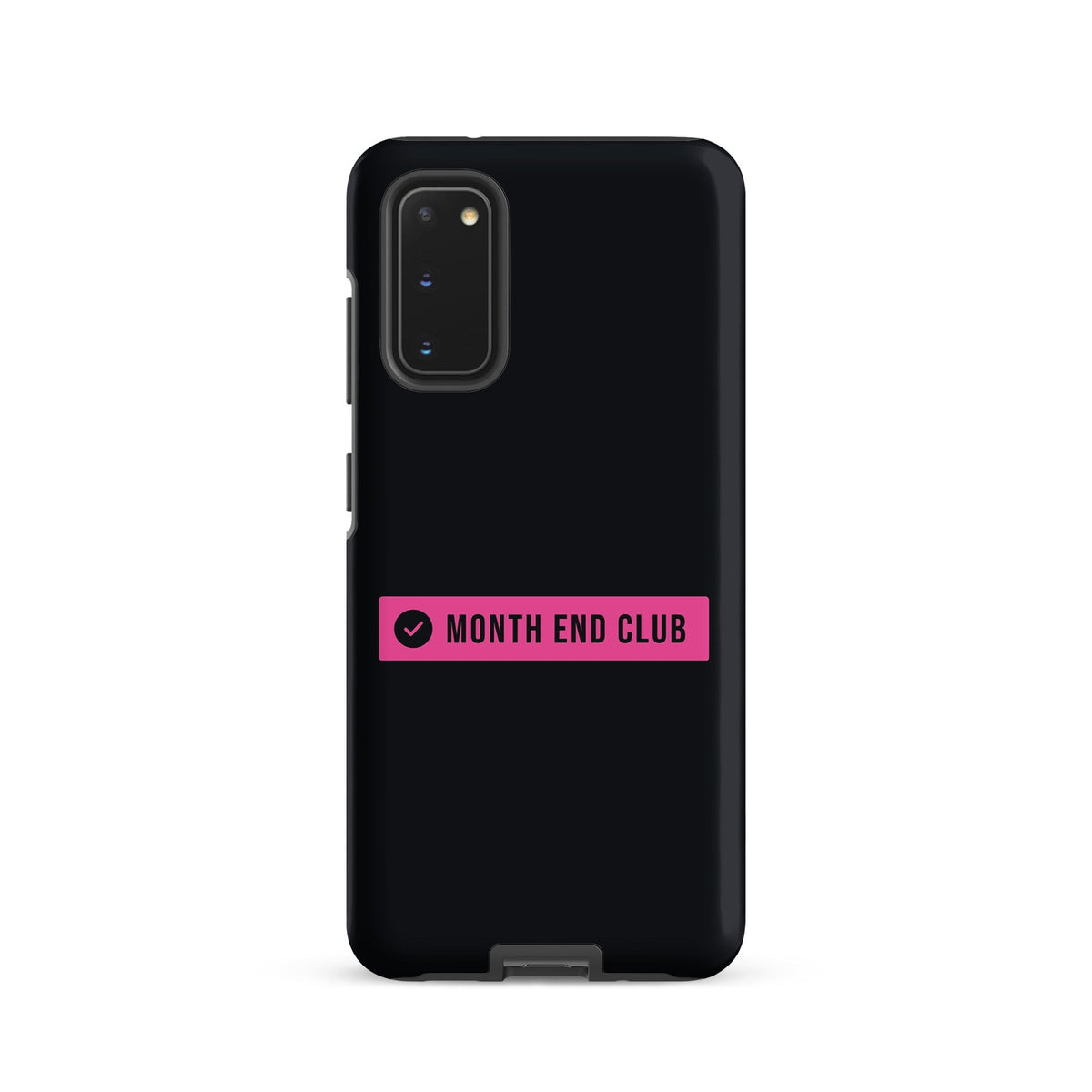 Month End Club Logo Tough Samsung Case – Samsung Galaxy S20, matte black – pink print