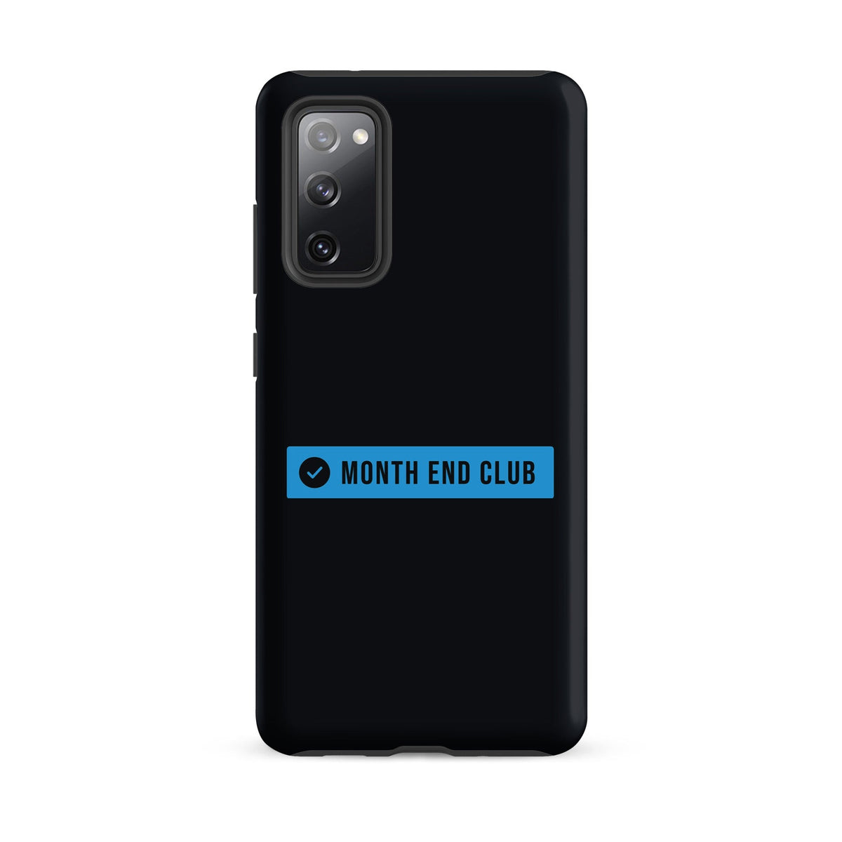 Month End Club Logo Tough Samsung Case – Samsung Galaxy S20 FE, matte black – blue print