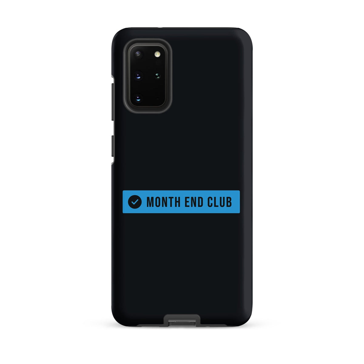 Month End Club Logo Tough Samsung Case – Samsung Galaxy S20 Plus, matte black – blue print