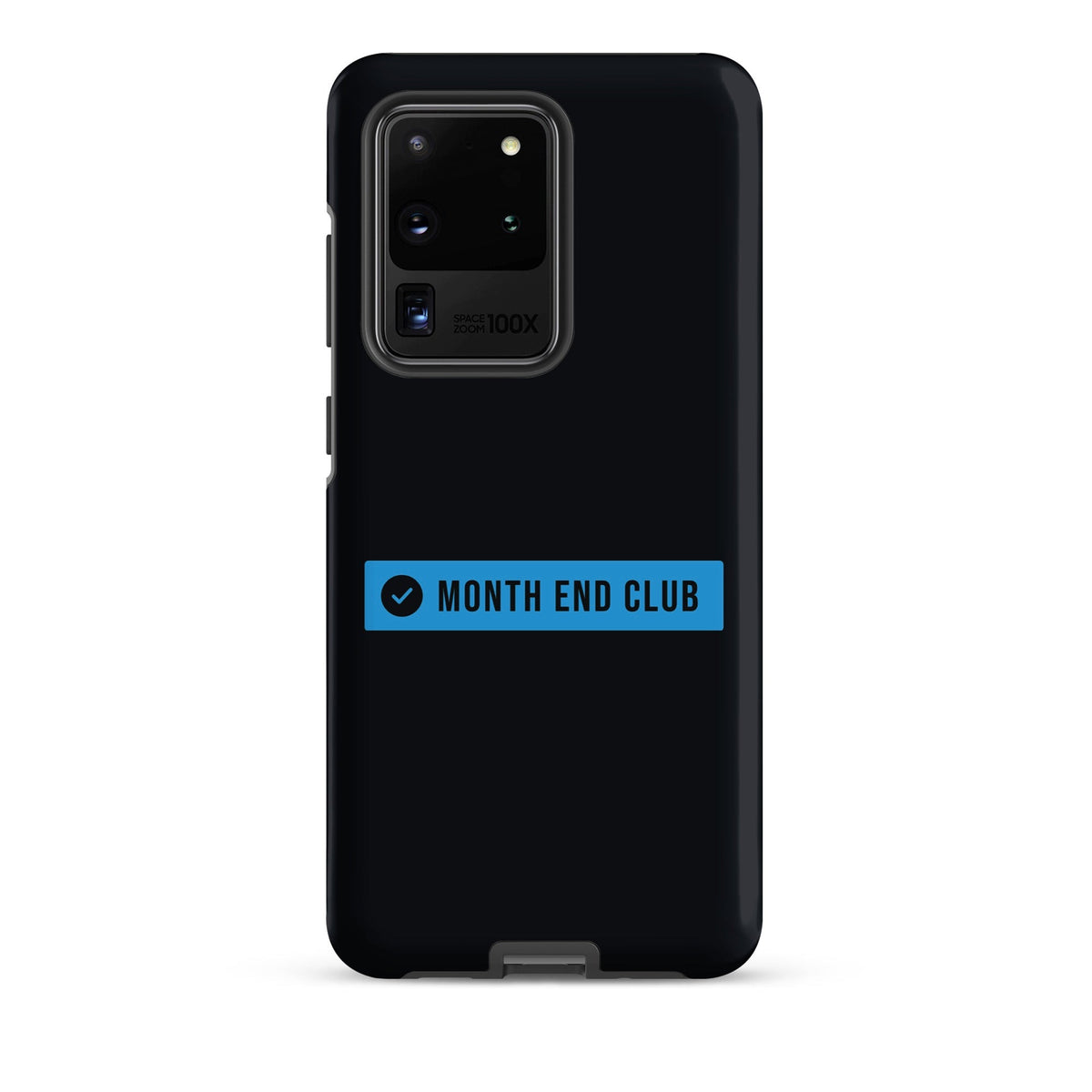 Month End Club Logo Tough Samsung Case – Samsung Galaxy S20 Ultra, matte black – blue print