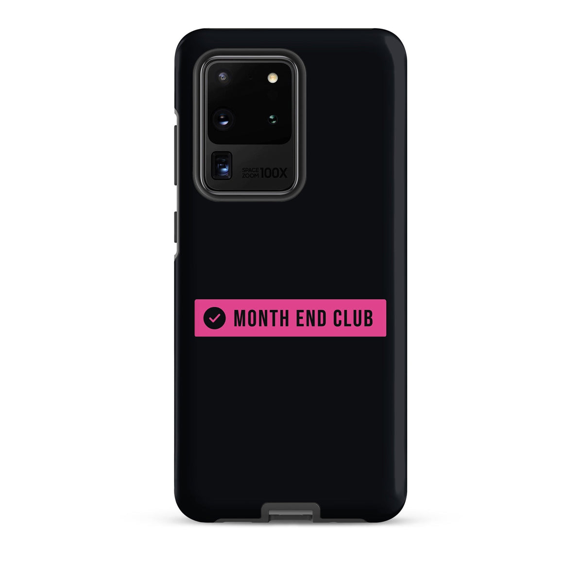 Month End Club Logo Tough Samsung Case – Samsung Galaxy S20 Ultra, matte black – pink print
