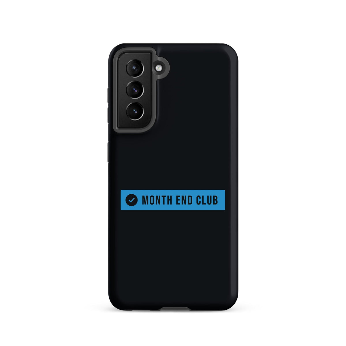 Month End Club Logo Tough Samsung Case – Samsung Galaxy S21, matte black – blue print