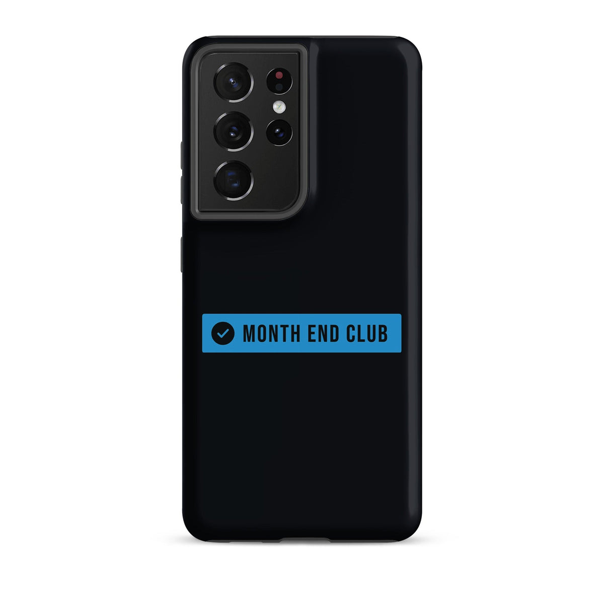Month End Club Logo Tough Samsung Case – Samsung Galaxy S21 Ultra, matte black – blue print