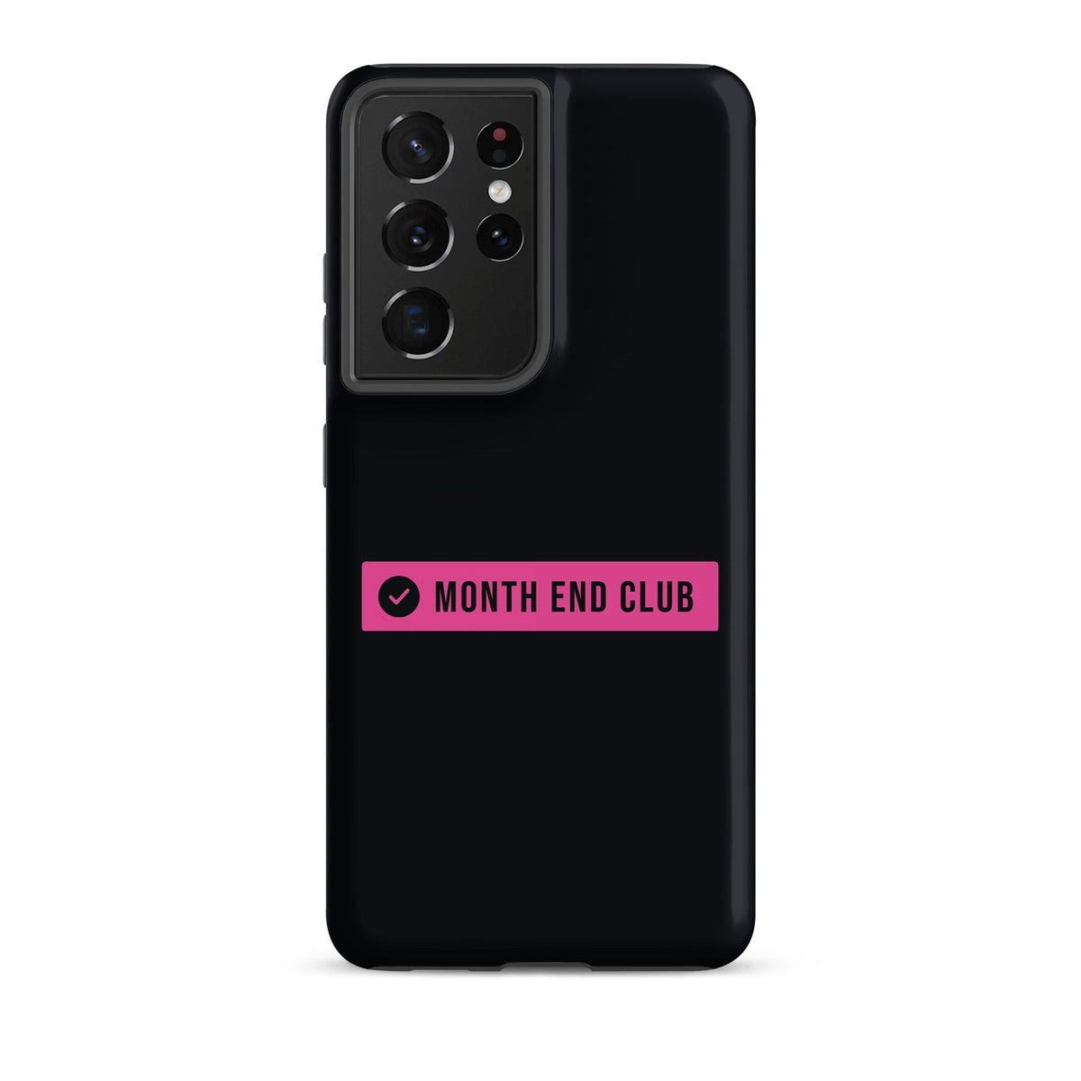 Month End Club Logo Tough Samsung Case – Samsung Galaxy S21 Ultra, matte black – pink print
