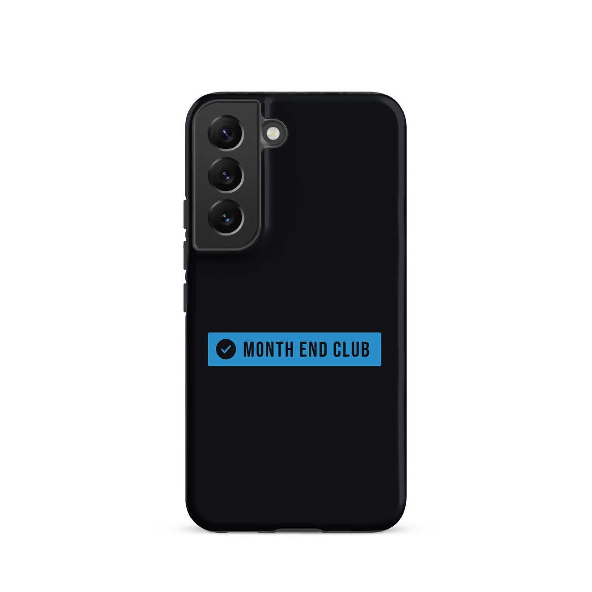 Month End Club Logo Tough Samsung Case – Samsung Galaxy S22, matte black – blue print
