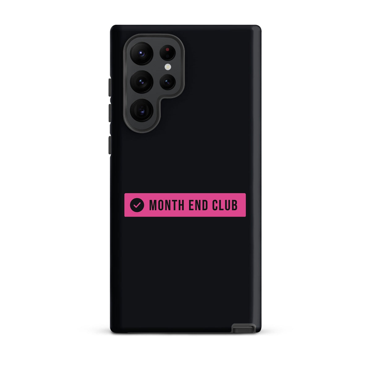 Month End Club Logo Tough Samsung Case – Samsung Galaxy S22 Ultra, matte black – pink print