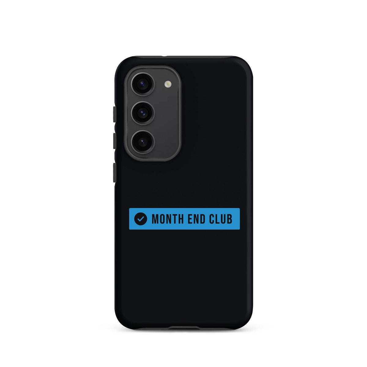 Month End Club Logo Tough Samsung Case – Samsung Galaxy S23, matte black – blue print