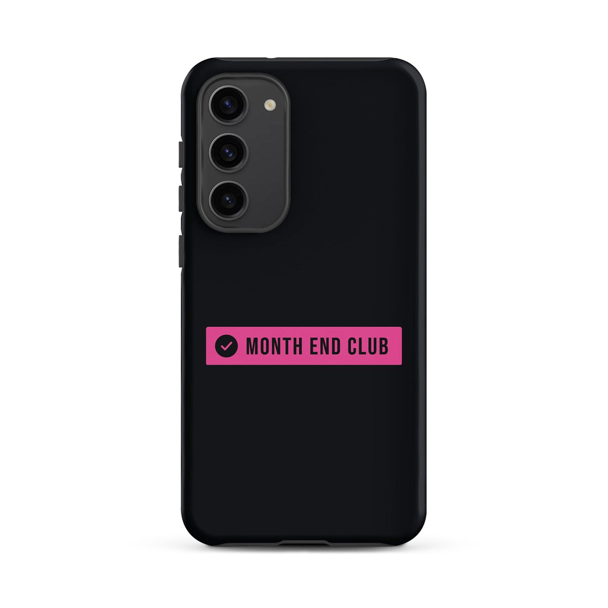 Month End Club Logo Tough Samsung Case – Samsung Galaxy S23 Plus, matte black – pink print