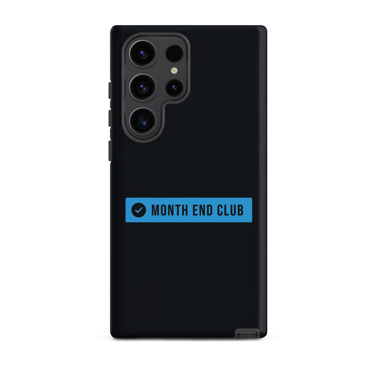 Month End Club Logo Tough Samsung Case – Samsung Galaxy S23 Ultra, matte black – blue print