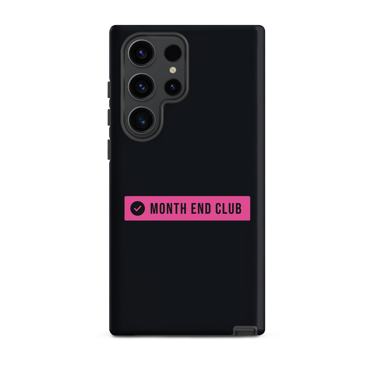 Month End Club Logo Tough Samsung Case – Samsung Galaxy S23 Ultra, matte black – pink print