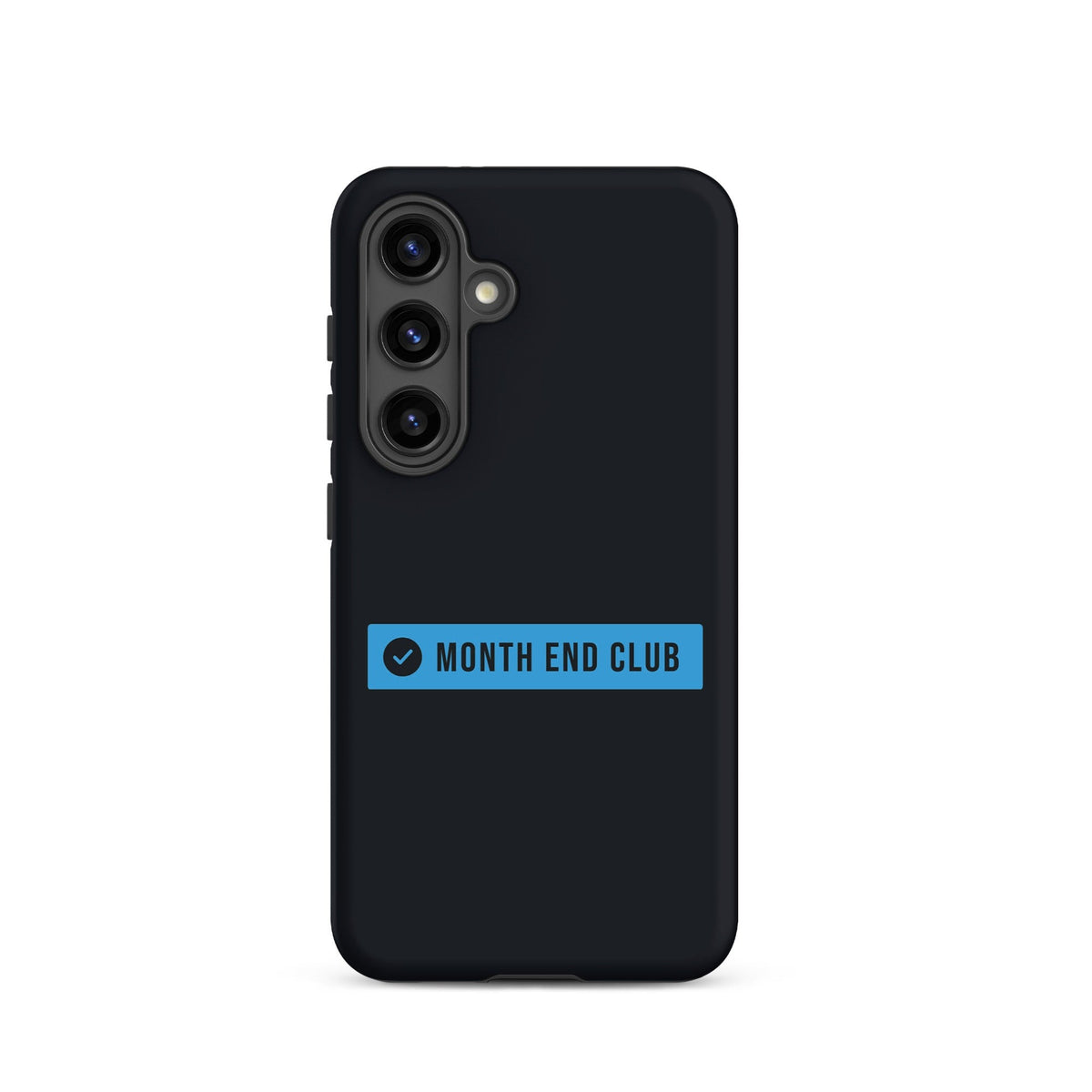 Month End Club Logo Tough Samsung Case – Samsung Galaxy S24, matte black – blue print