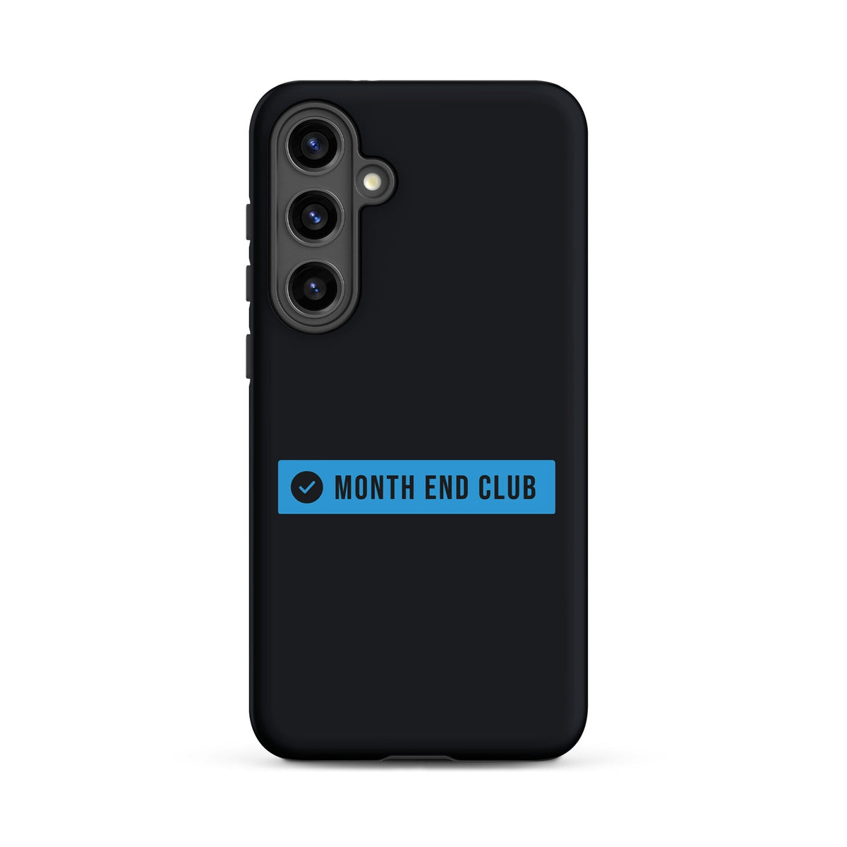 Month End Club Logo Tough Samsung Case – Samsung Galaxy S24 Plus, matte black – blue print