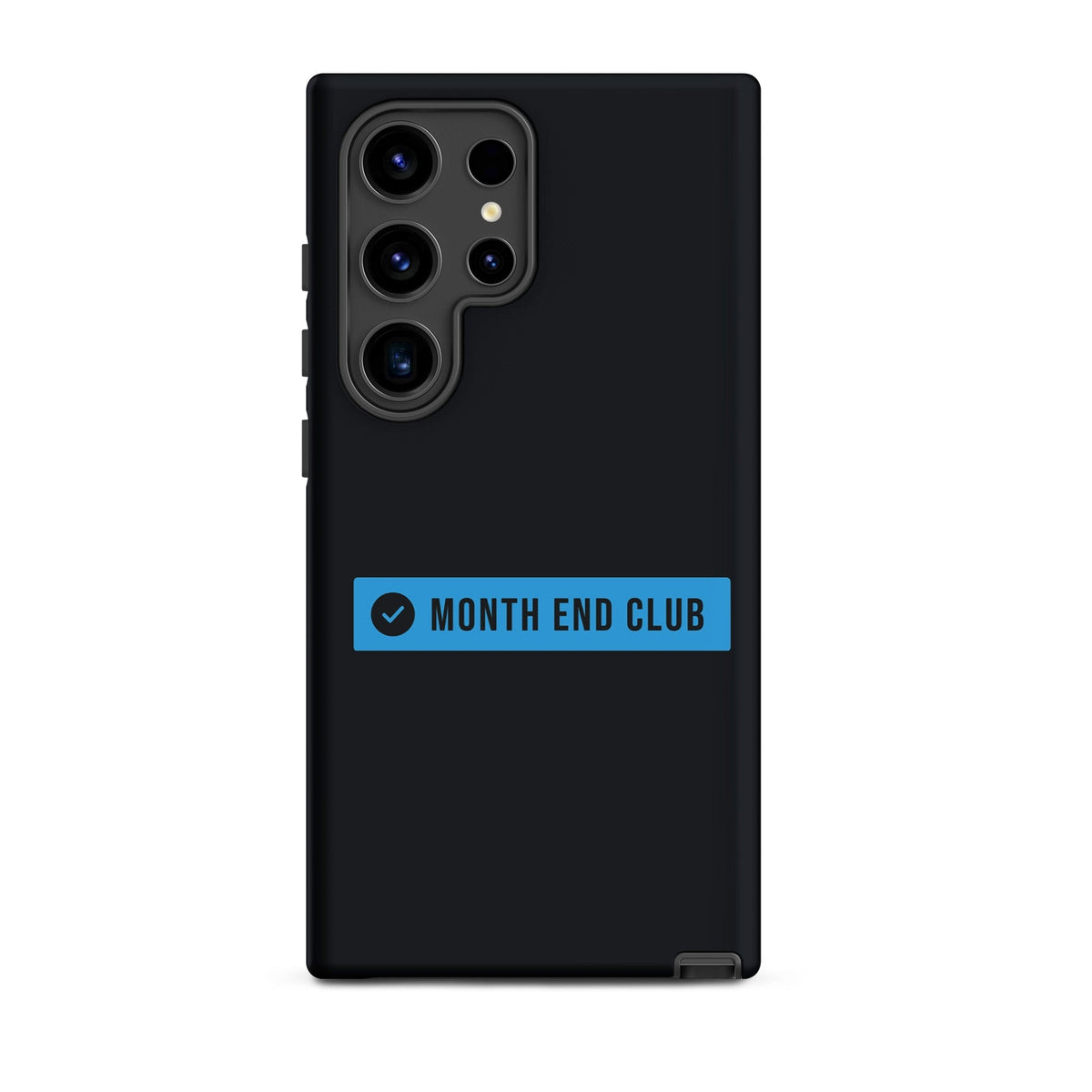 Month End Club Logo Tough Samsung Case – Samsung Galaxy S24 Ultra, matte black – blue print