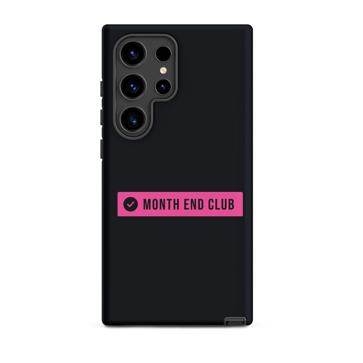 Month End Club Logo Tough Samsung Case – Samsung Galaxy S24 Ultra, matte black – pink print