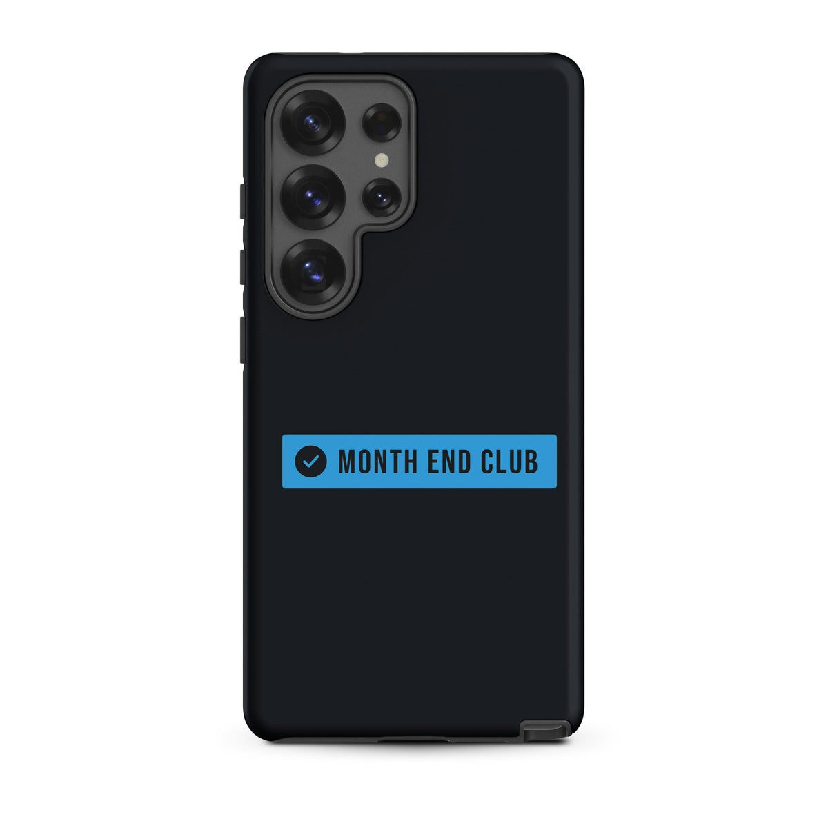 Month End Club Logo Tough Samsung Case – Samsung Galaxy S25 Ultra, matte black – blue print
