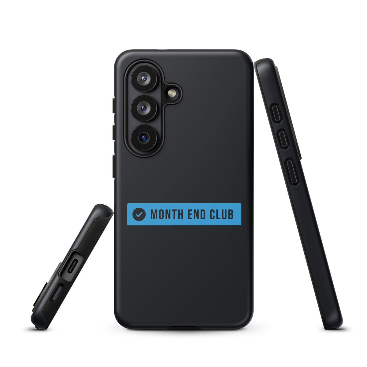 Month End Club Logo Tough Samsung Case – Samsung Galaxy S26, matte black – blue print
