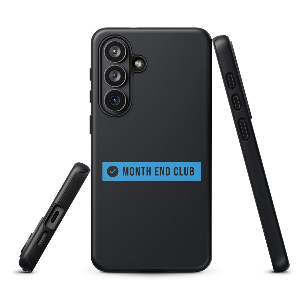 Month End Club Logo Tough Samsung Case – Samsung Galaxy S26 Plus, matte black – blue print