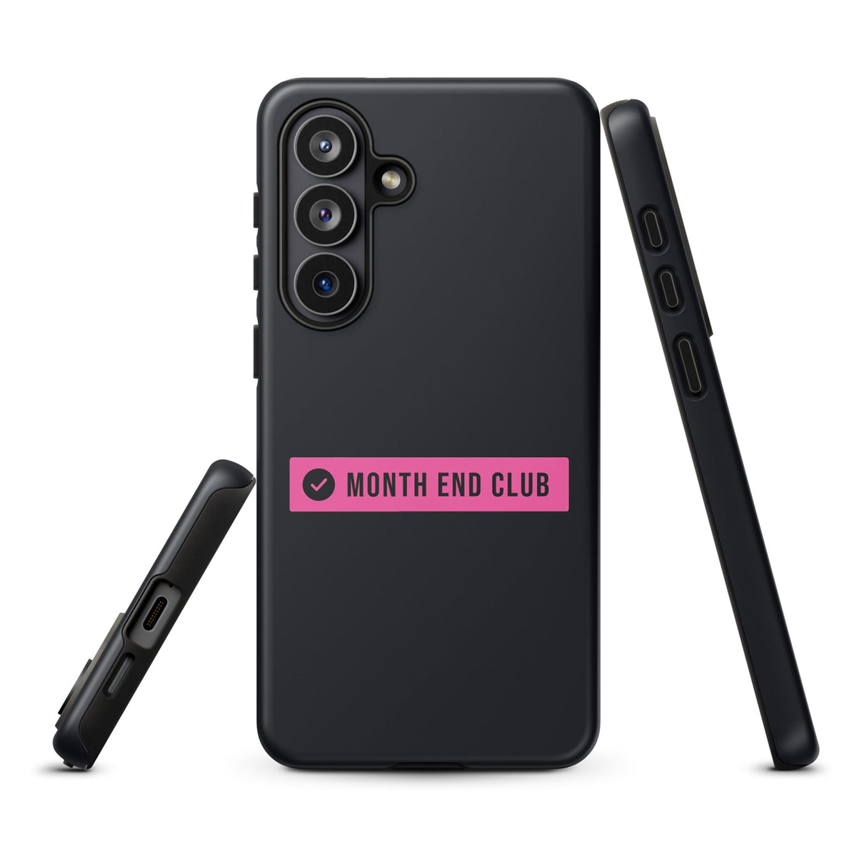 Month End Club Logo Tough Samsung Case – Samsung Galaxy S26 Plus, matte black – pink print