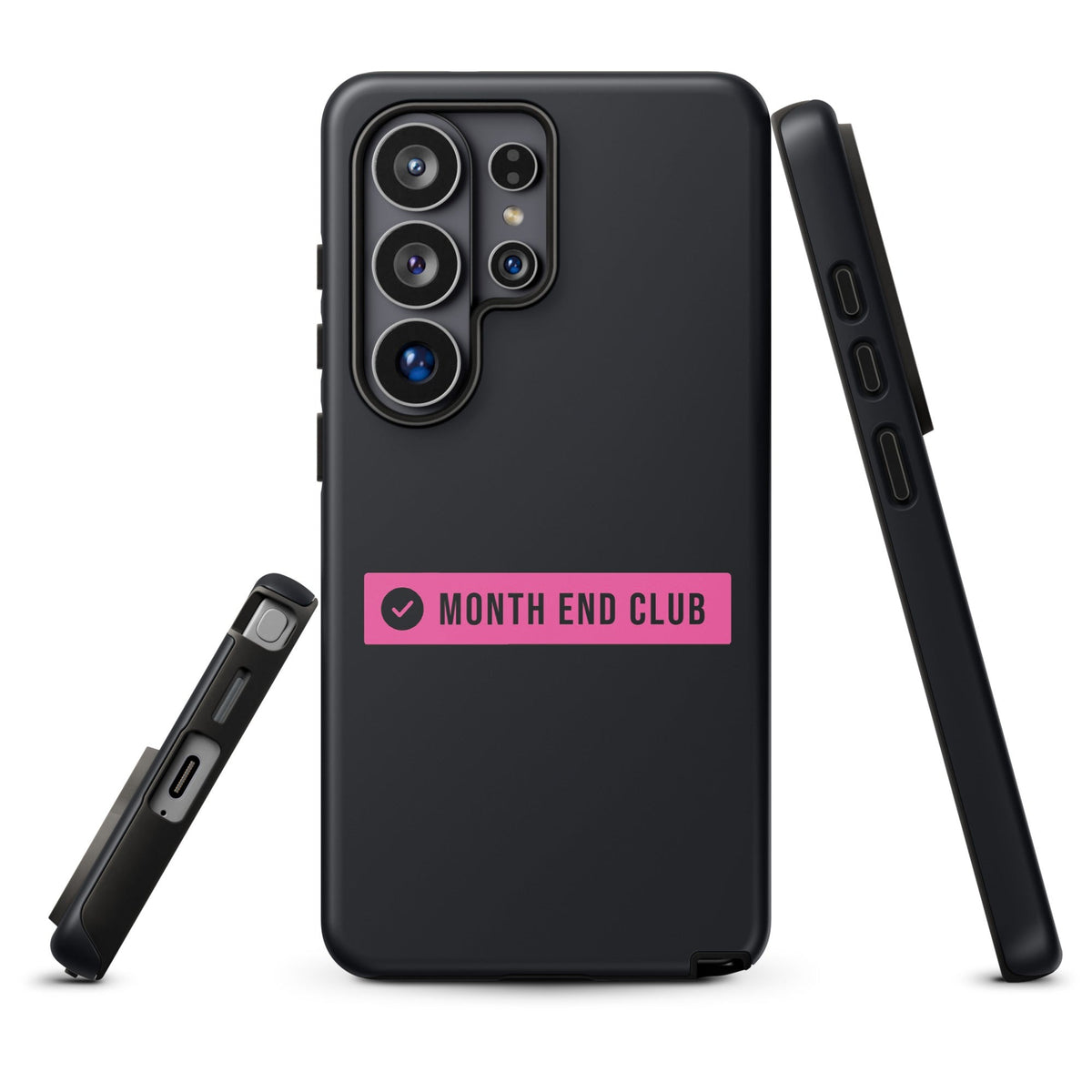 Month End Club Logo Tough Samsung Case – Samsung Galaxy S26 Ultra, matte black – pink print