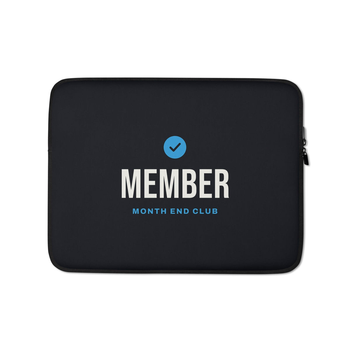 Member Laptop Sleeve – 13″, black neoprene, front – blue print