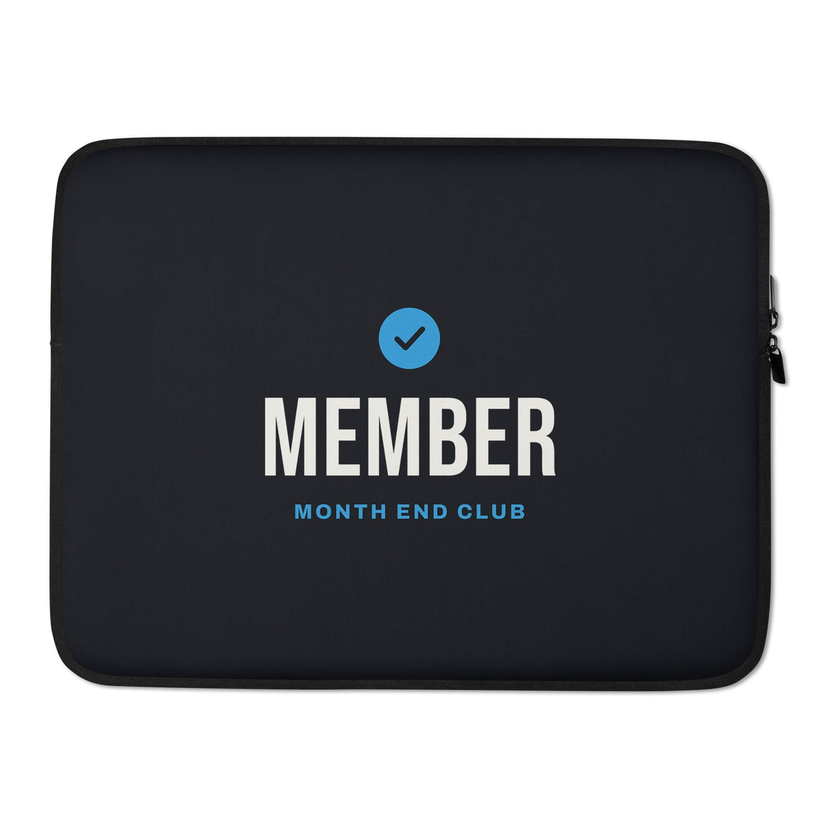 Member Laptop Sleeve – 15″, black neoprene, front – blue print