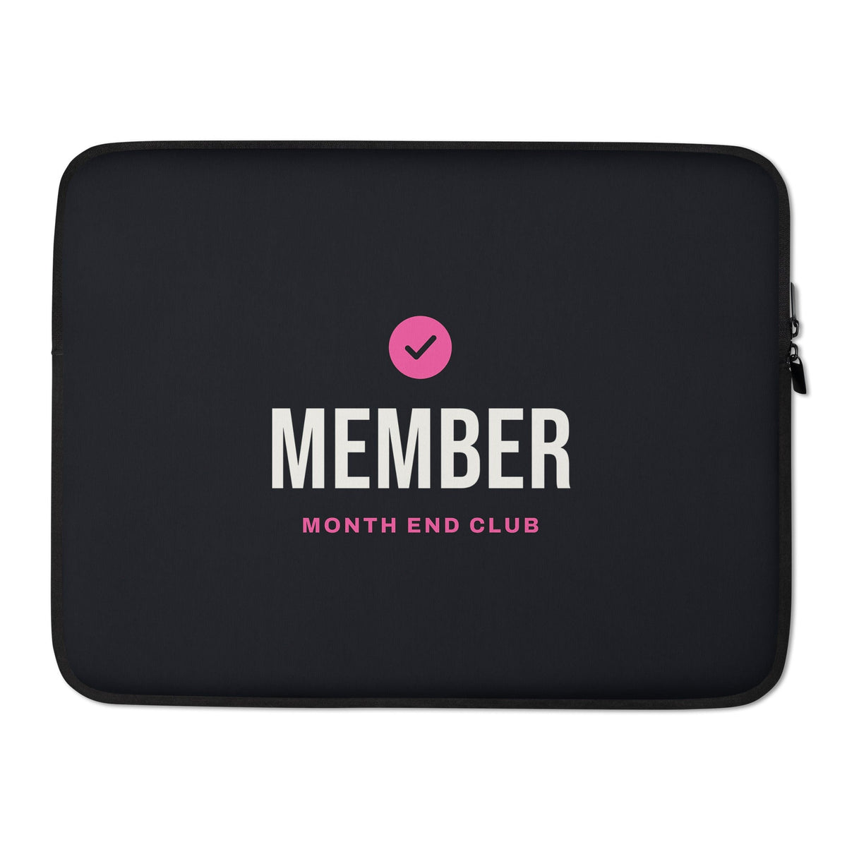 Member Laptop Sleeve – 15″, black neoprene, front – pink print