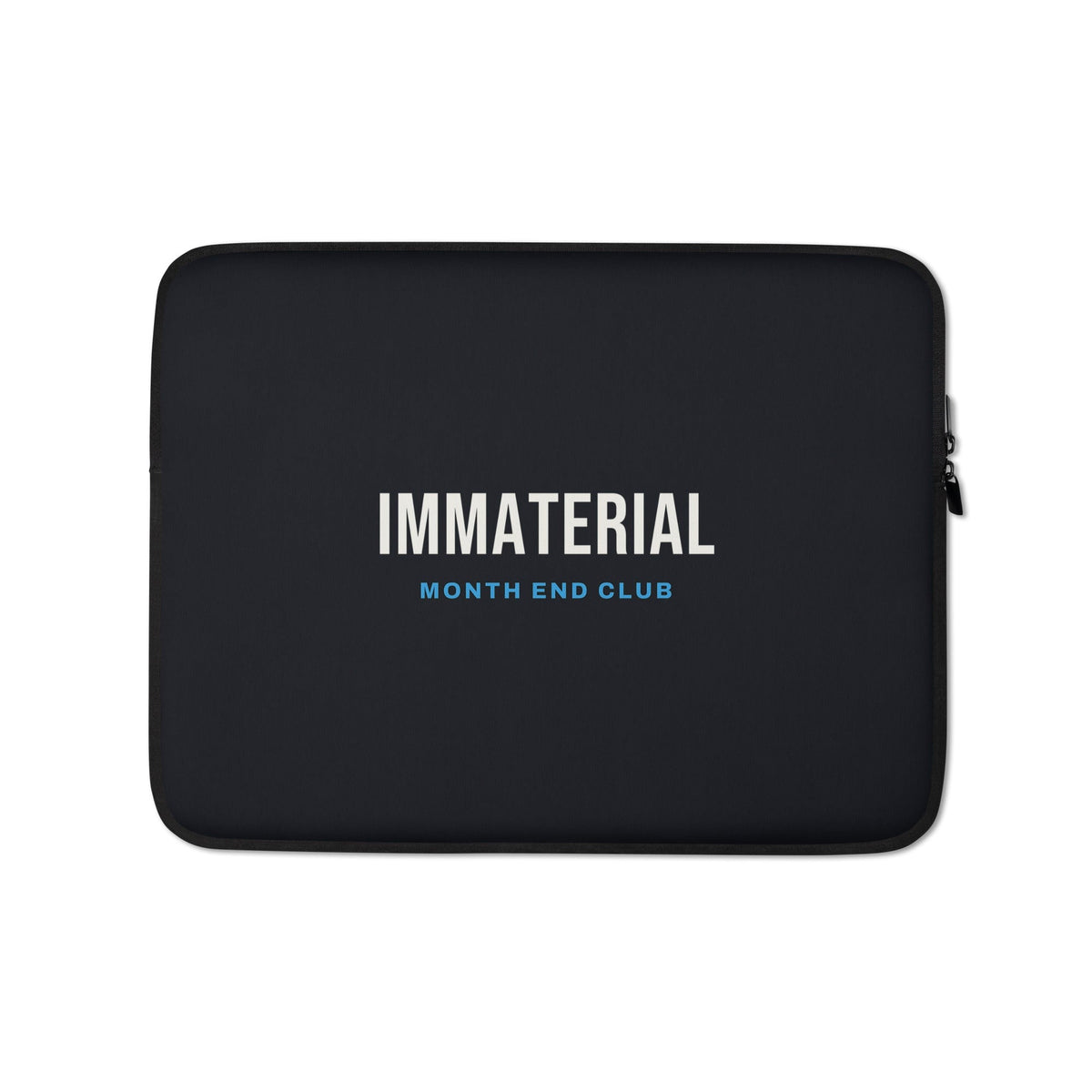 Immaterial Laptop Sleeve – 13″, black neoprene, front – blue print
