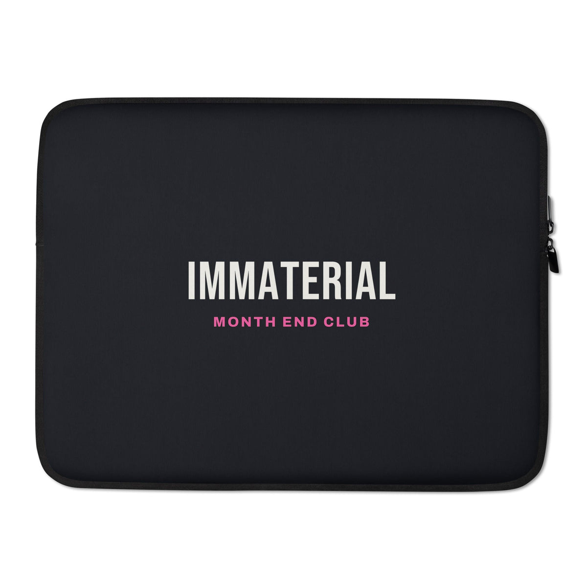 Immaterial Laptop Sleeve – 15″, black neoprene, front – pink print