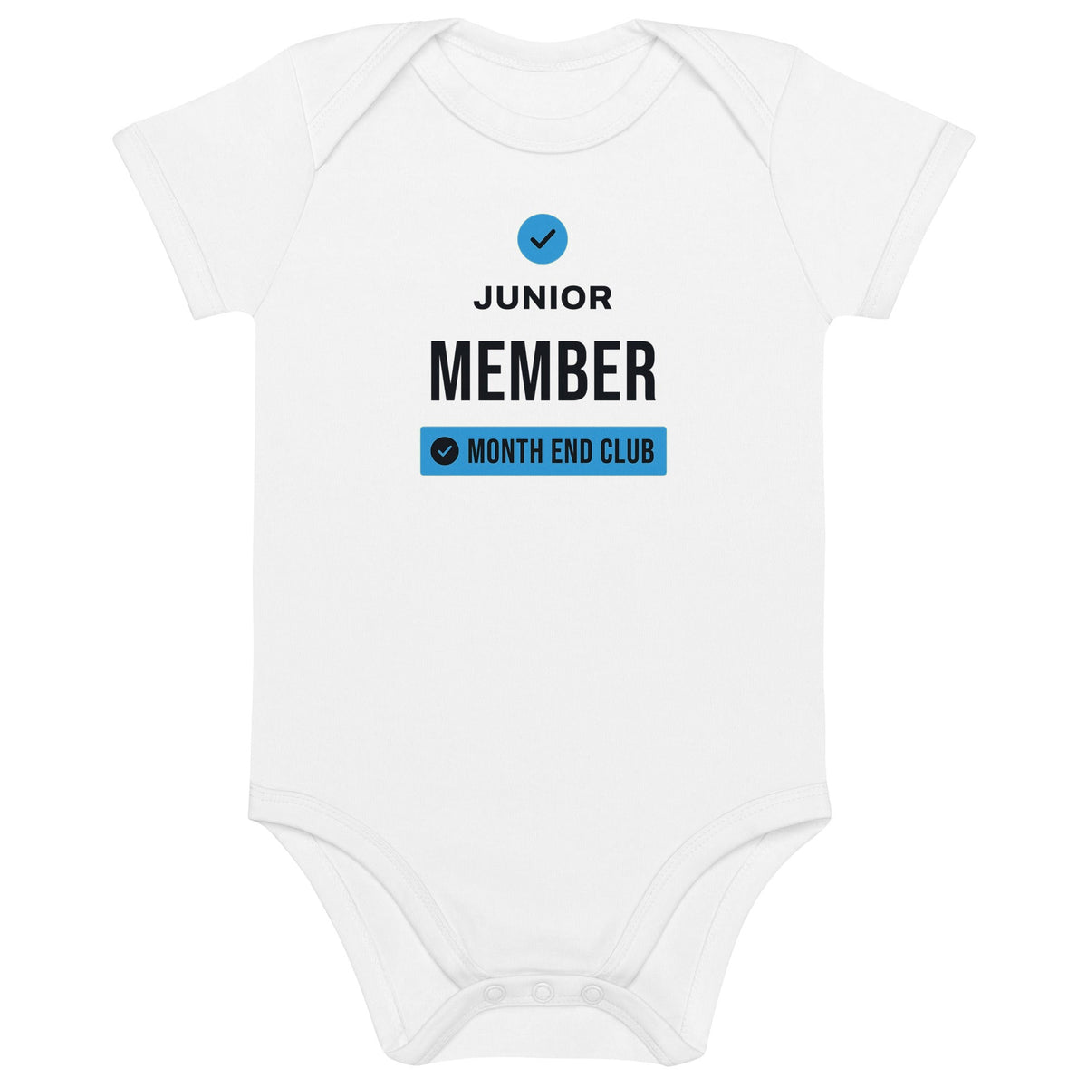 Junior Member Baby Bodysuit – White, front – blue print