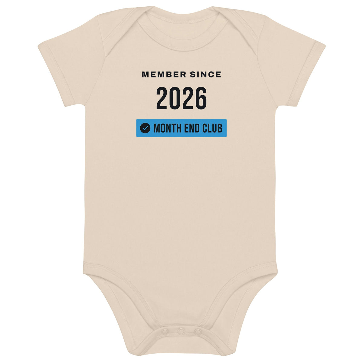Member Since Baby Bodysuit – 2026, Organic Natural, front – blue print