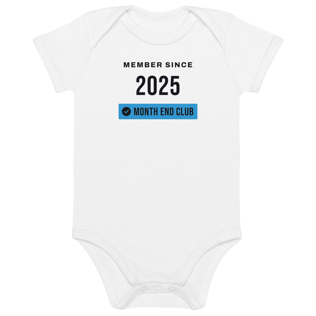 Member Since Baby Bodysuit – 2025, White, front – blue print