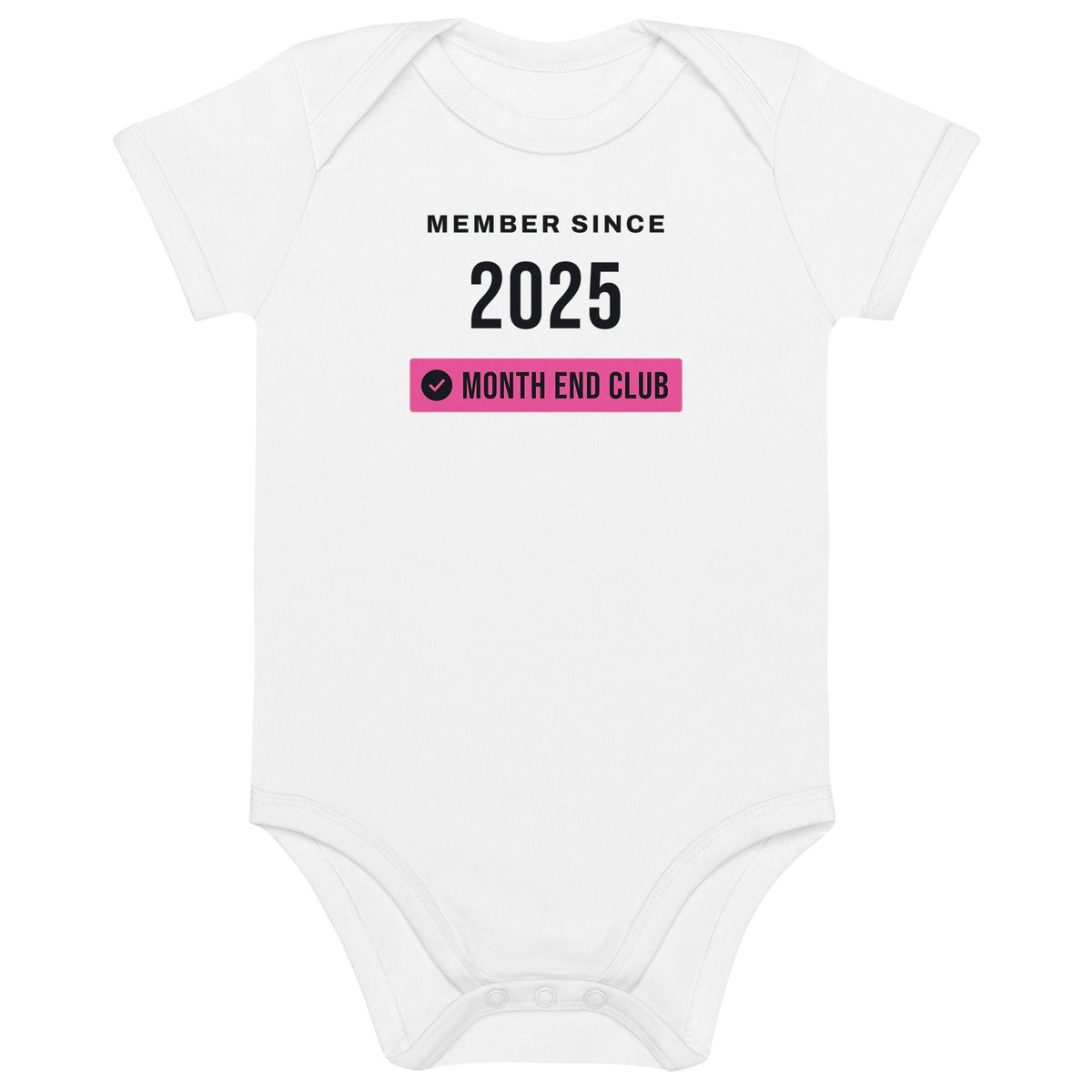 Member Since Baby Bodysuit – 2025, White, front – pink print