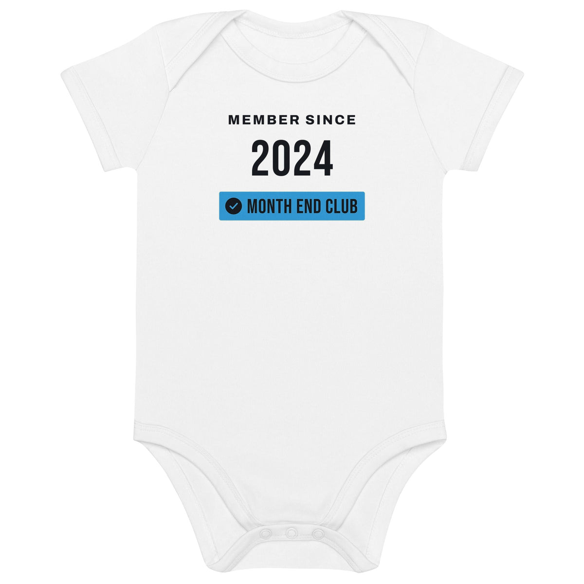 Member Since Baby Bodysuit – 2024, White, front – blue print