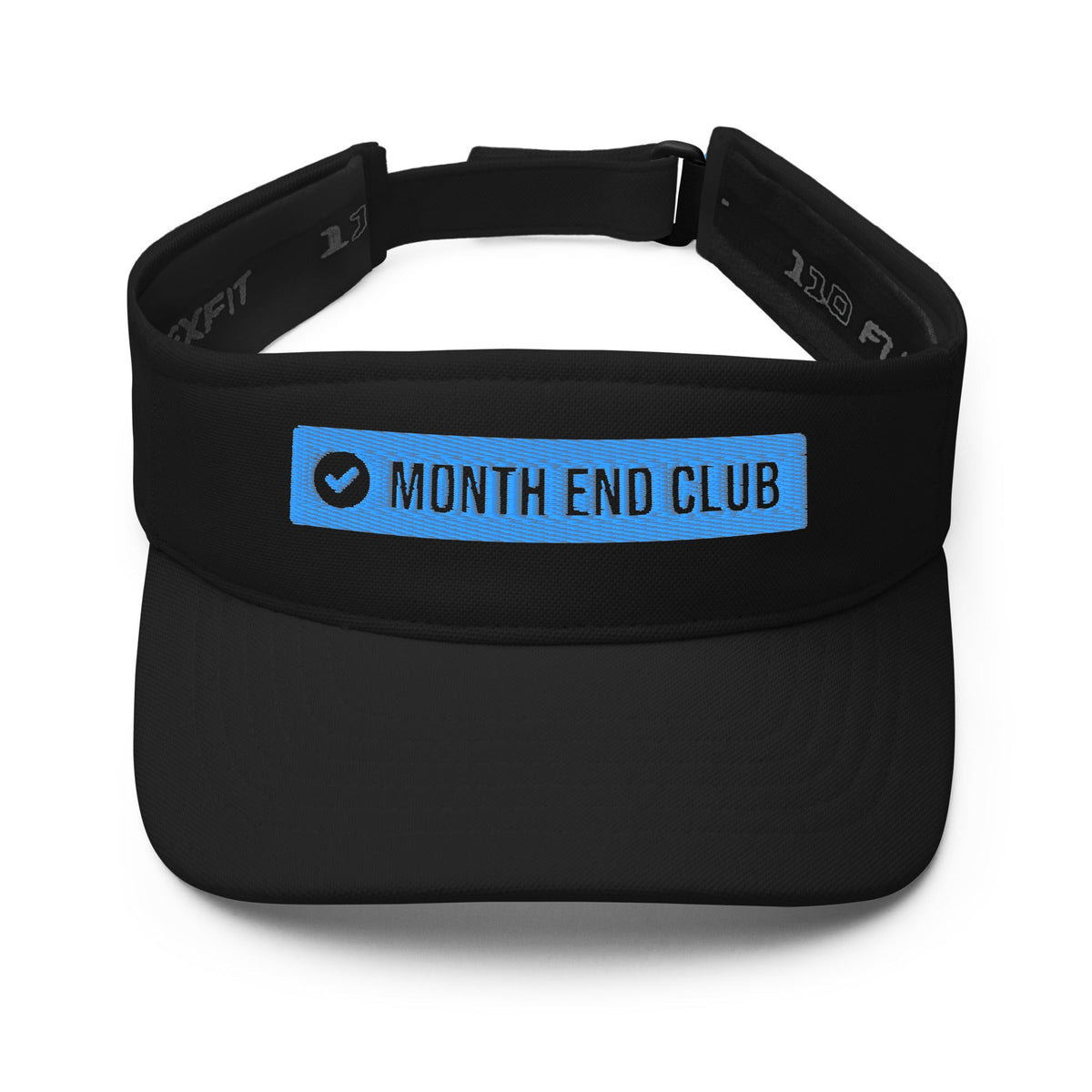 Embroidered Logo Visor – Black, front – blue thread