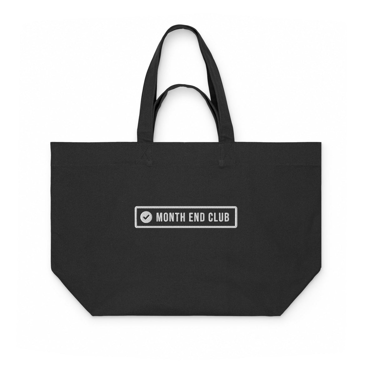 Month End Club Embroidered Shopping Bag – Black with off-white embroidered logo