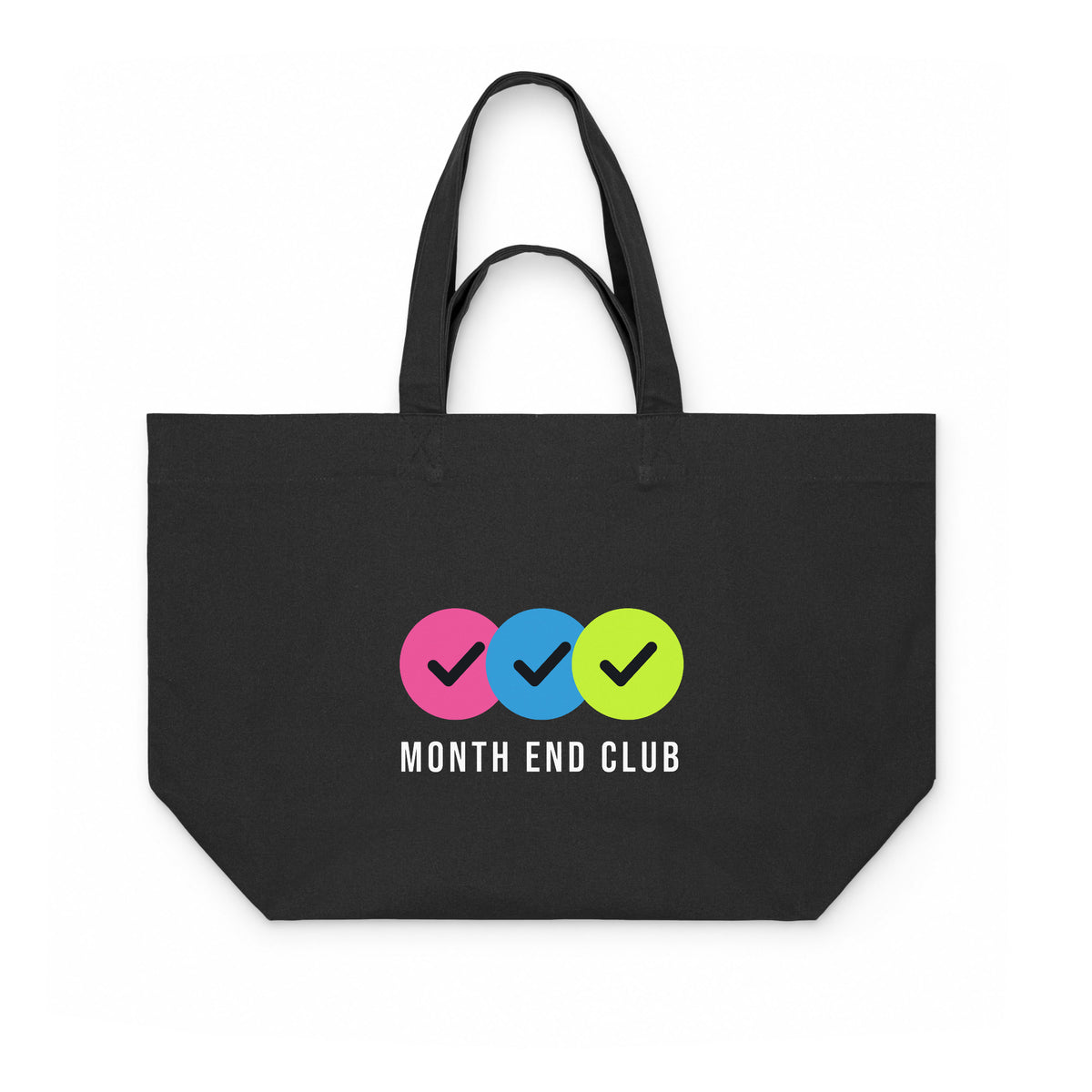 Triple Tick Shopping Bag – Black canvas bag, pink, blue and lime ticks