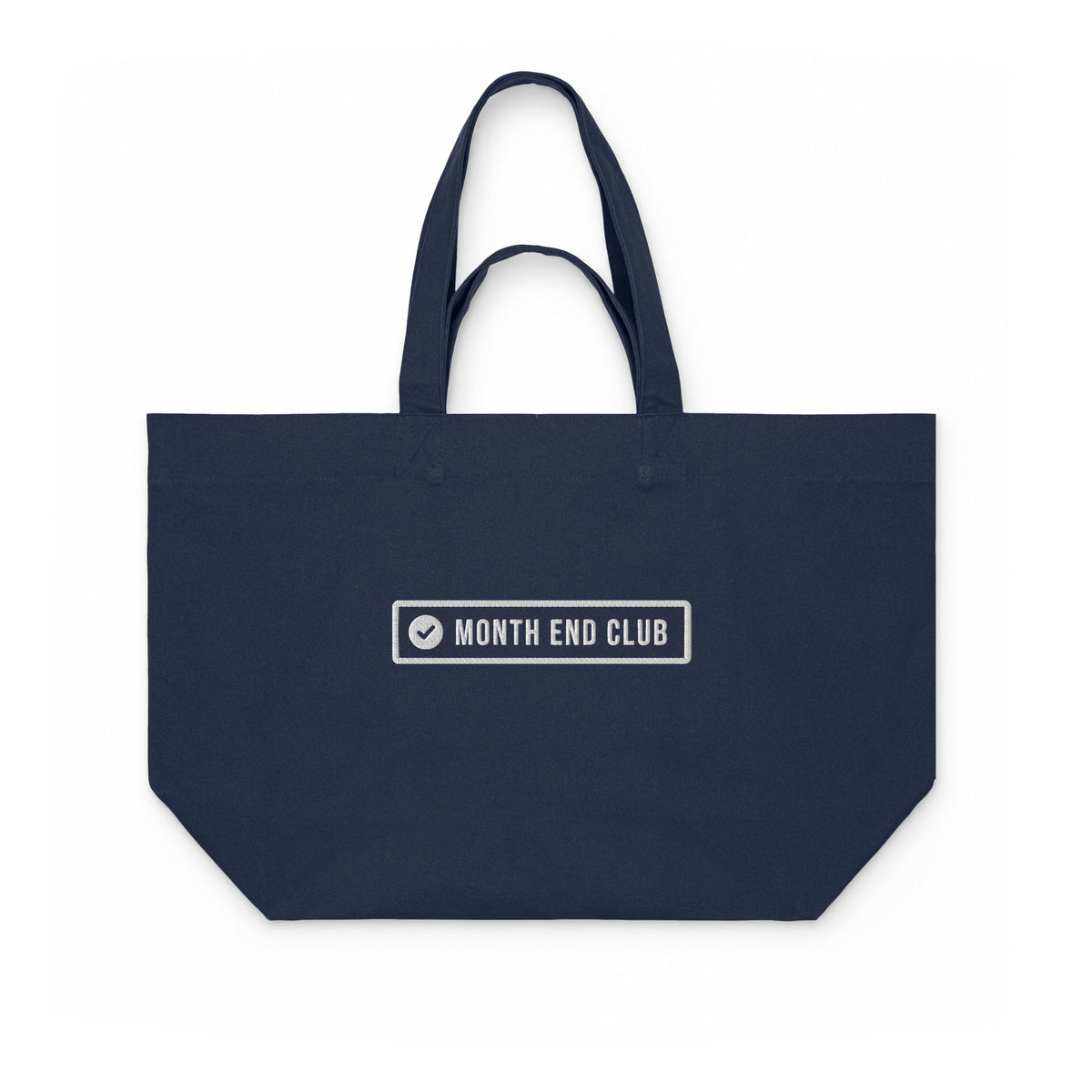 Month End Club Embroidered Shopping Bag – French Navy with off-white embroidered logo