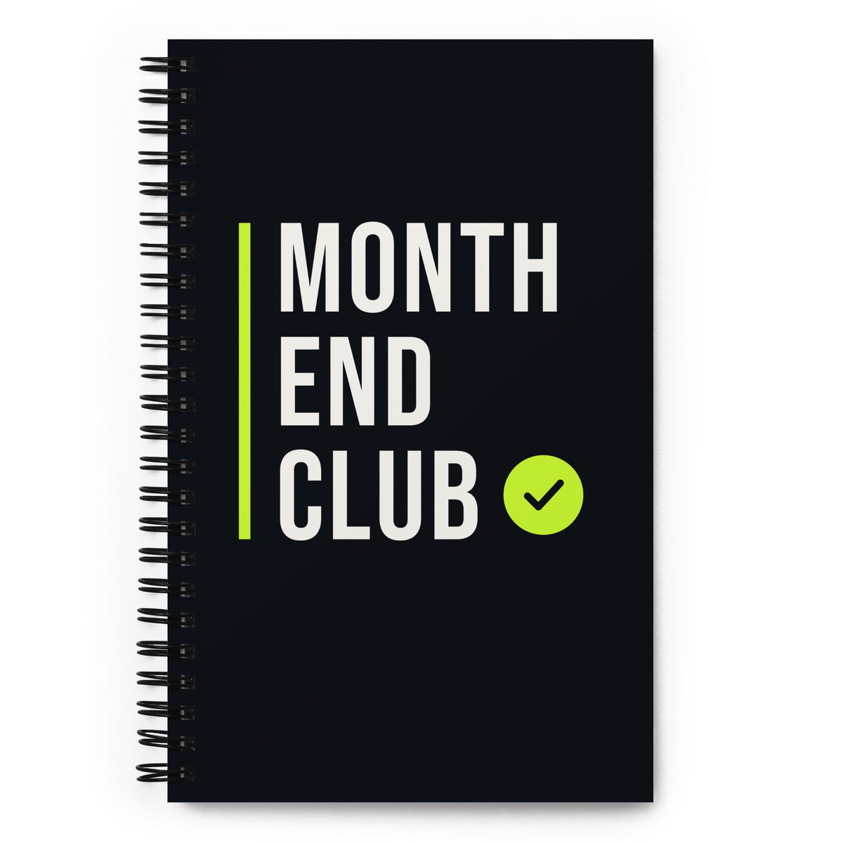 Month End Club Stacked Logo Spiral Notebook – front cover