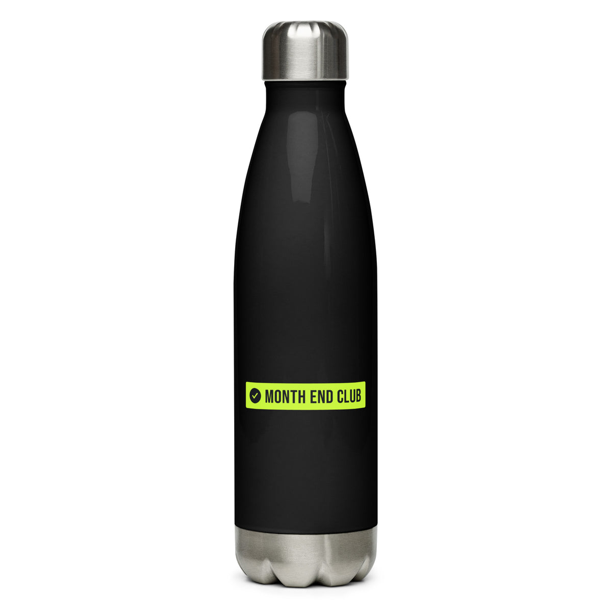 Month End Club Logo Steel Water Bottle – Black, front