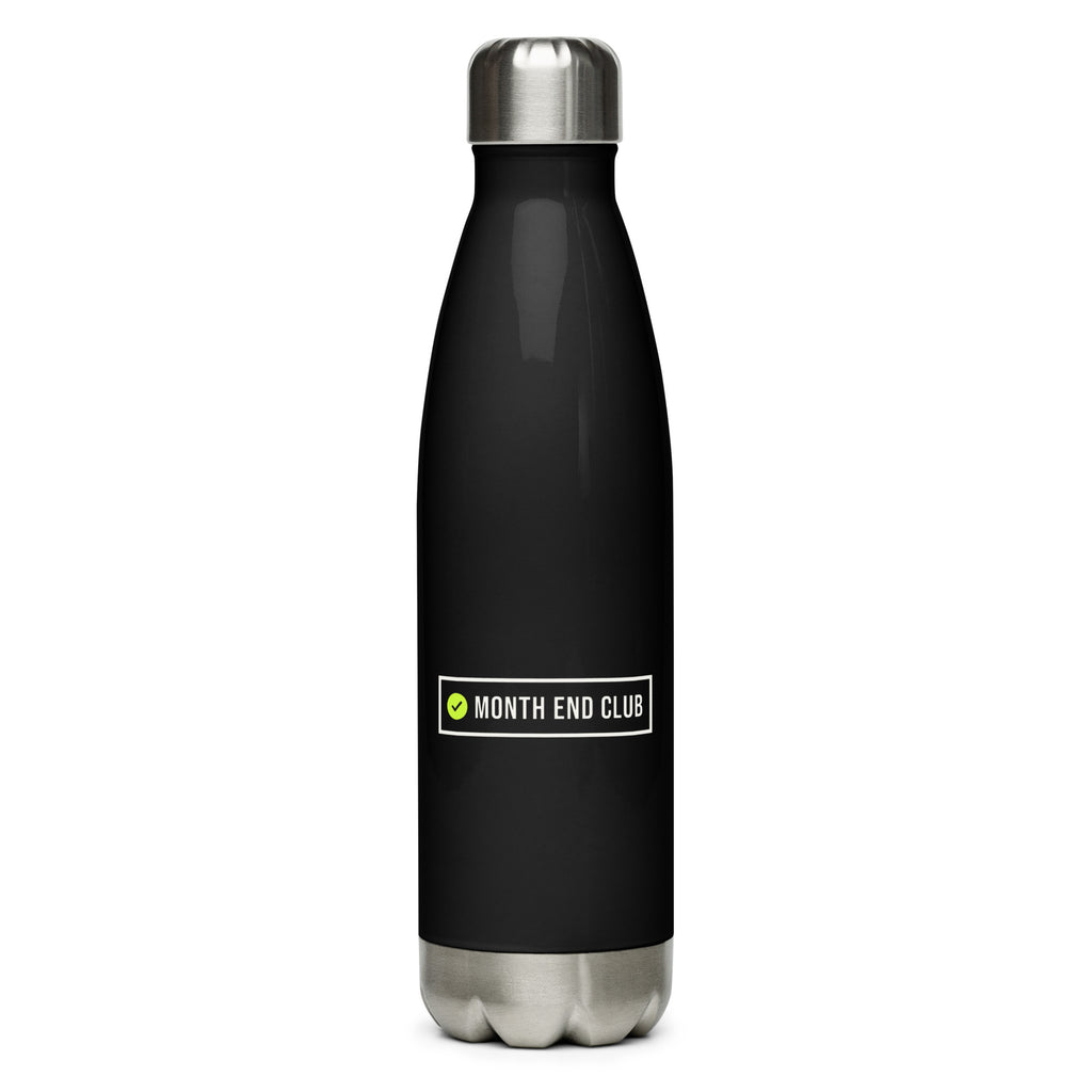 Month End Club Frame Logo Steel Water Bottle – Black, front