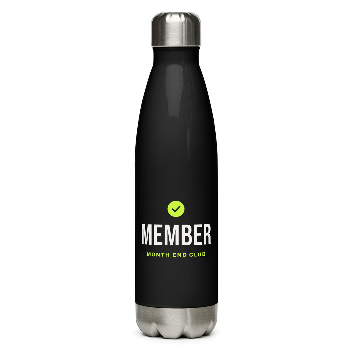 Member Steel Water Bottle – Black, front