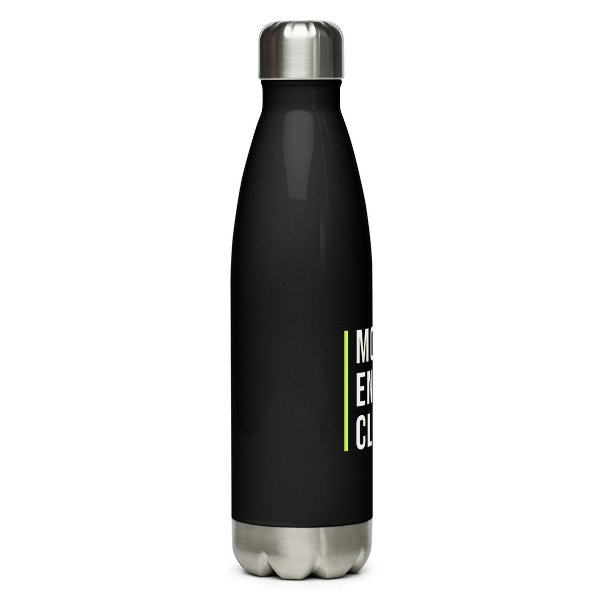 Month End Club Stacked Logo Steel Water Bottle – Black, right side